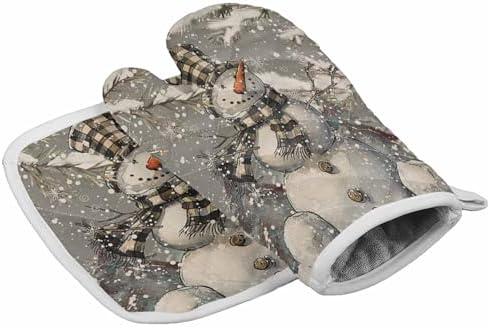 Quilted Cotton Terry Cloth Oven Mitt, Pot Holder Gray Vintage Winter