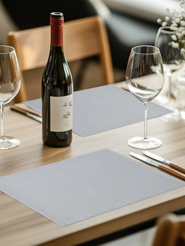 Gray Solid Color Placemat Set of 8, Burlap Placemats for Dining Table