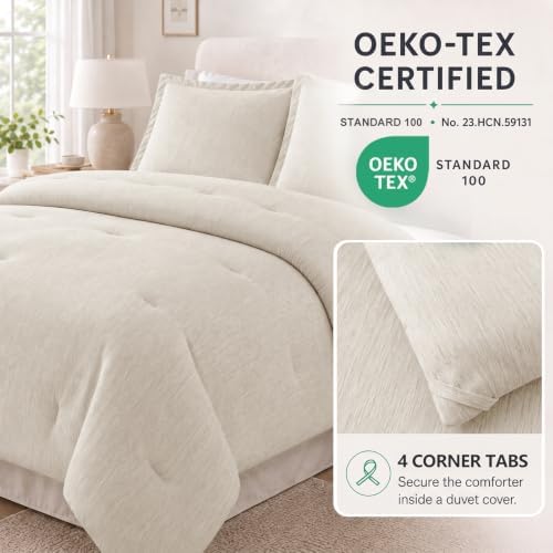 CozyLux California King Comforter Set, Heathered Beige 3 Pieces