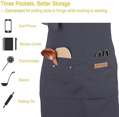 Kitchen Cooking Apron for Women Men with Big Pockets Canvas Waterproof