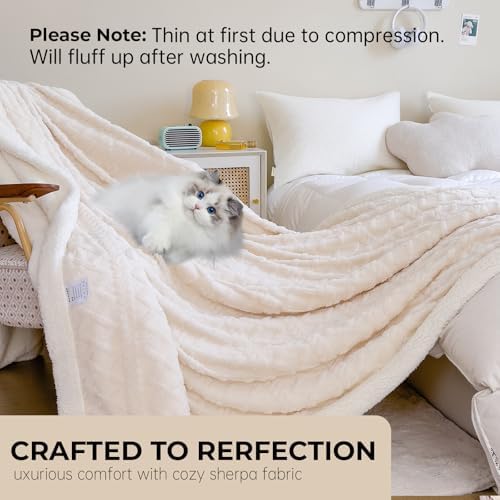 Sherpa Throw Blanket for Couch, and Bed, King 108"x90", White