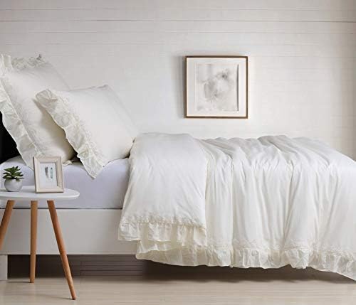 Cottage Classics Washed Cotton Voile Ruffle, King Duvet Cover Set