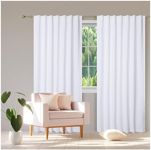 Bedding Craft White Cotton Tab Top Curtains 63 Inch – Set of 2 Window