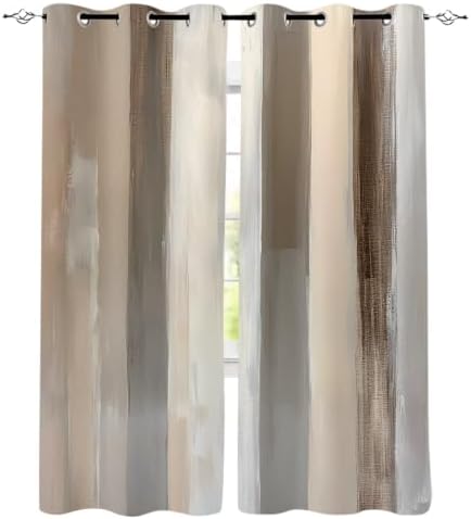 Brown Grey Blackout Curtains 63 Inches Long for Bedroom, Abstract