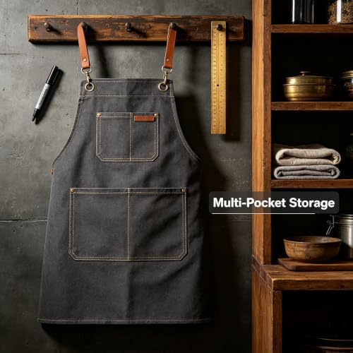 Unisex Woodworking Work Apron, 16Oz Multi-Pocket Canvas Apron