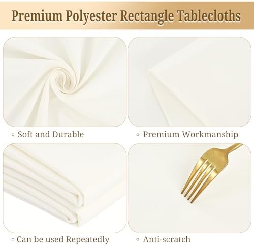 10 Pack 60 x 102 Inch Rectangle Tablecloth, Ivory Tablecloth for