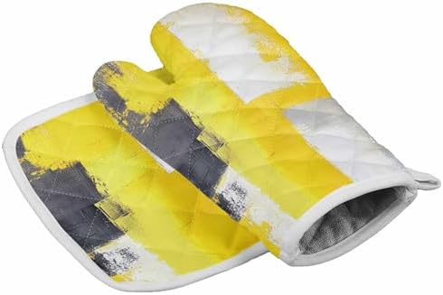 Quilted Cotton Terry Cloth Oven Mitt, Pot Holder Yellow Gray Black