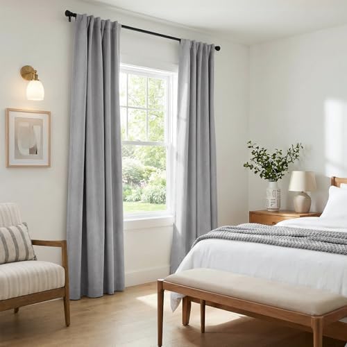 INOVADAY 100% Blackout Linen Curtains for Bedroom 50x120 Inches Grey