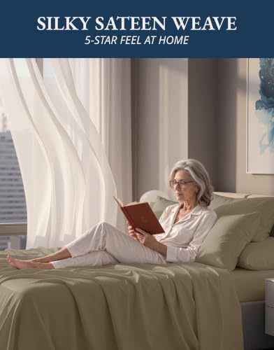 LANE LINEN Twin XL Bed Sheets 100% Egyptian Cotton Sateen - Taupe