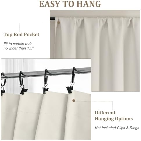 Lecloud Natural Room Darkening Curtains 120 Inches Long 2 Panels