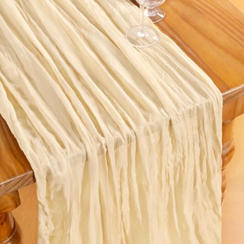 DeZerlor Beige Cheesecloth Table Runners 12 Pack Summer Boho Runners