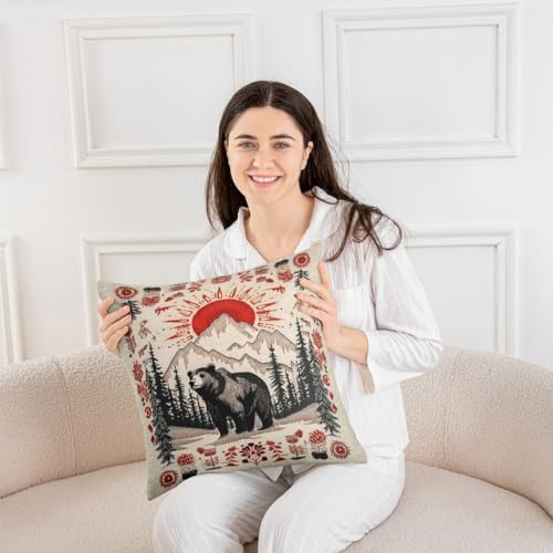 Feelyou Lodge Cabin Bear Throw Pillow Covers Set of 2 Country Rustic