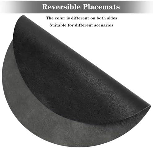 Round Placemats and Coasters Set of 4, Washable Reversible Faux