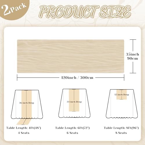 2 Pack Cheesecloth Table Runner, 120 Inch Beige Table Runner for Decor
