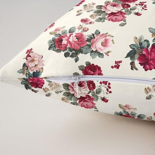 Vintage Floral Pillow Cases Set of 2, Red and Pink Flower Throw Pillow