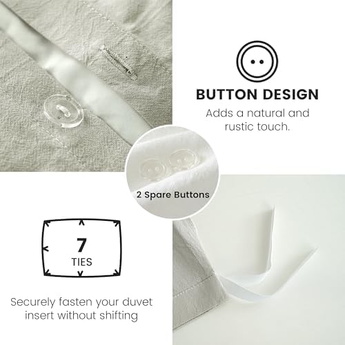 BISELINA 100% Washed Cotton Duvet Cover Set – Soft & Cozy Summer