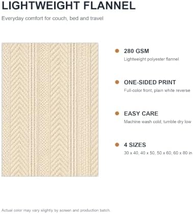 Cream Knit Pattern Print Throw Blanket, Soft Lightweight Flannel