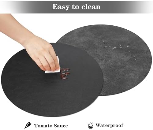 Round Placemats and Coasters Set of 4, Washable Reversible Faux