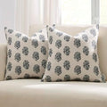 Meekio Floral Block Print Pillow Covers 18x18 Set of 2, Gray and White