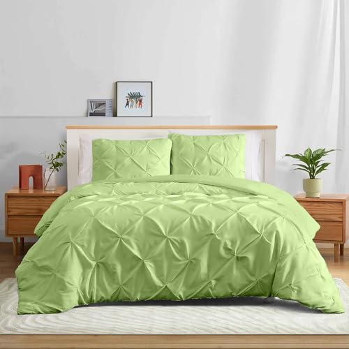 100% Cotton (Sage Green Color) Pinch Pleated 3-PCs Duvet Cover Set