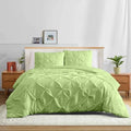 100% Cotton (Sage Green Color) Pinch Pleated 3-PCs Duvet Cover Set