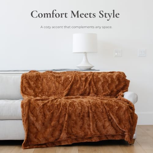 GRACED SOFT LUXURIES Faux Fur Blanket Cozy Camel Sofa Bed 50x60