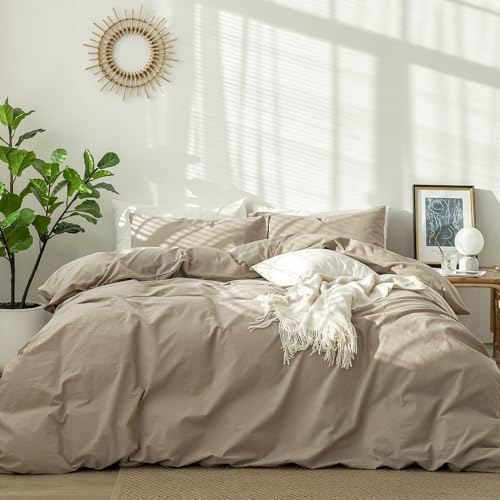 MooMee Duvet Cover Set 100% Washed Cotton Linen Like Queen
