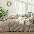 MooMee Duvet Cover Set 100% Washed Cotton Linen Like Queen