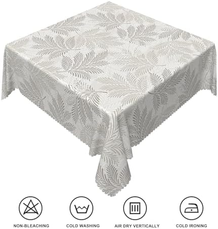 70x70inches Grey Leaves Square Tablecloth Spring Leaf Printed Rustic