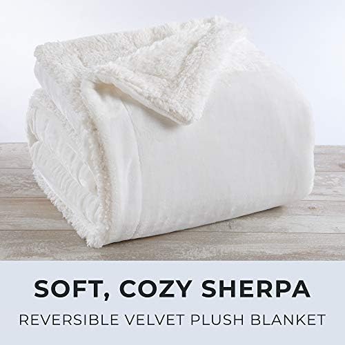 Great Bay Home Sherpa Fleece and Velvet Plush King Throw Blanket Optic