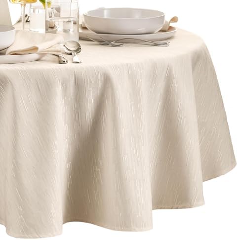 Continental Solid Texture Water Resistant Tablecloth, Ivory - 70" W x