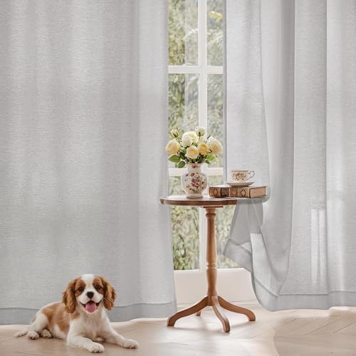 Beauoop Semi Sheer Grey Curtains for Living Room 52x96 2 Panels