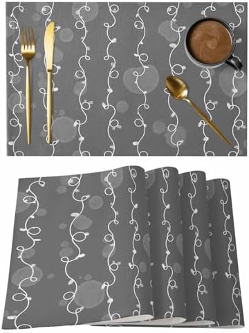 White Lines Placemats Set of 8, Cotton Linen Fabric Place Mats