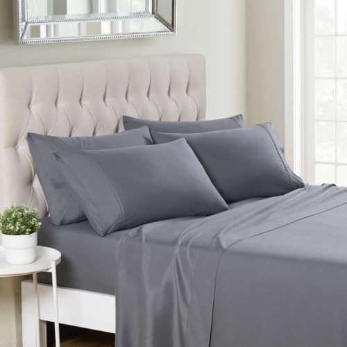 TRP 1500TC Soft Solid Microfiber Bed Sheet Set 4 Piece - Grey Gray