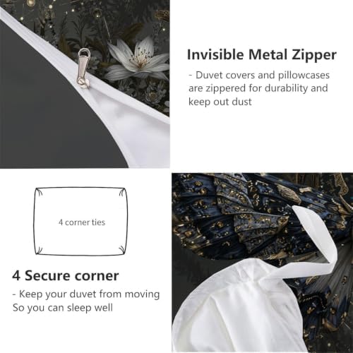 Dark Gray Mysterious Luxury Animals Duvet Cover Set For Women Girls