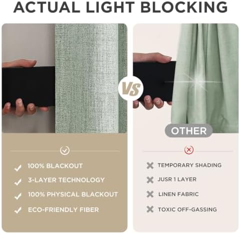 Joydeco 100% Blackout Curtains for Bedroom, Natural Linen Curtains