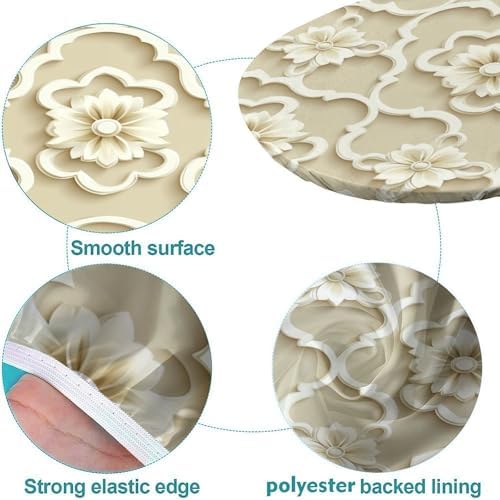 Table Pad Protector, Beige and White Geometric Pattern Printed on