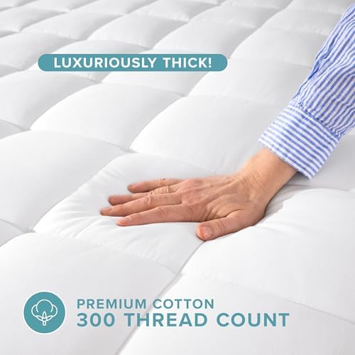 Bare Home Queen Mattress Topper Cotton Top (Queen, White)