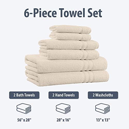100% Cotton 6-Piece Towel Set - 2 Bath Towels, 2 Hand Towels, and 2