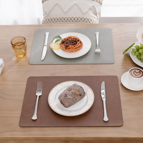 SHACOS Faux Leather Placemats Set of 6 Place Mats Table Mats, Toffee