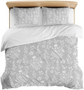3 Pieces Bedding Set Queen Size, Grey Botanical Soft Duvet Covers Set