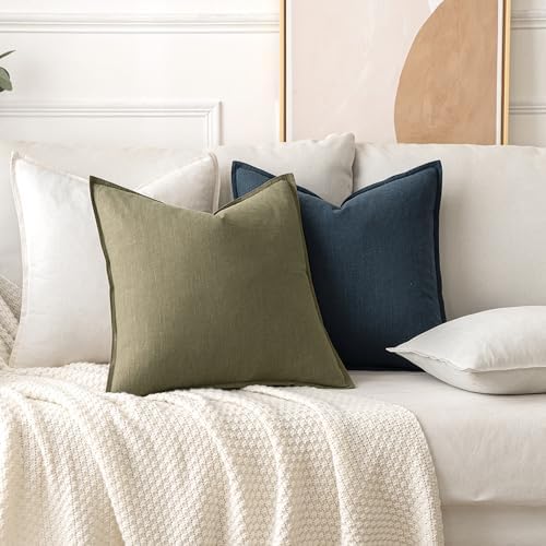 MIULEE Decorative Linen Pillow Covers 20x20 Inch Light Olive Green