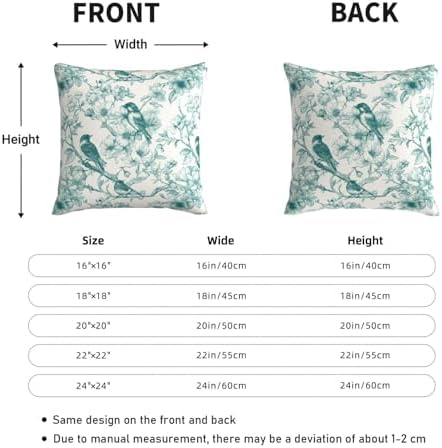 KiuLoam Vintage Toile Teal Floral Pillow Covers 22x22 Inch Set of 2