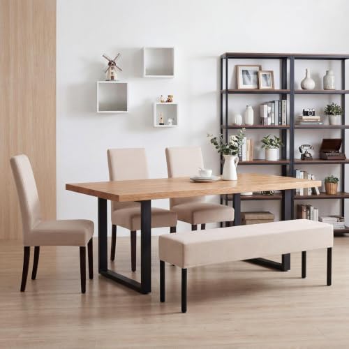 5 Pcs Dining Chair Covers with Bench Cover, Stretch Slipcovers, Beige