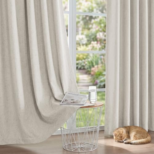 Linen Sheer Tab Top Curtains for Living Room Bedroom 63 inches Long