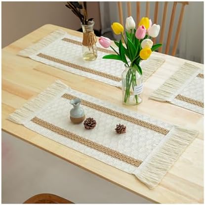 Boho Placemats Set of 6, Macrame Table Decor Farmhouse Rustic