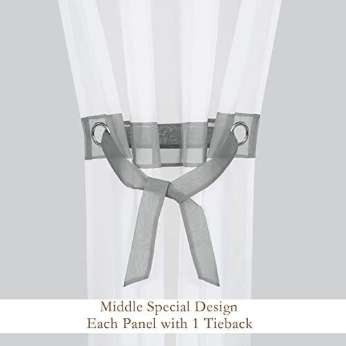 L.Z.E White and Grey Sheer Curtains 63 Inch Length 2 Panels for Living