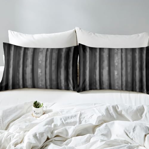 Feelyou Abstract Stripe Duvet Cover Queen Size Gray Bedding Set for
