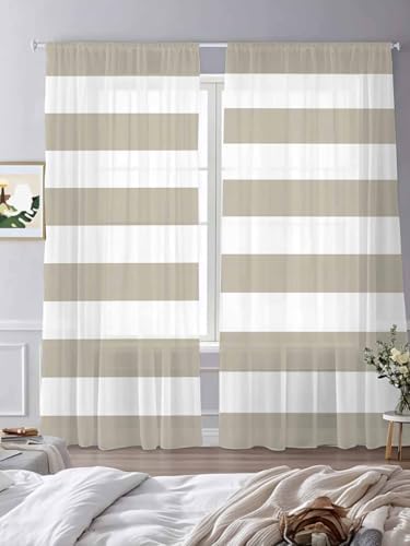 Beige and Sheer Curtains for Living Room 108 inch Length 2 Panels Set