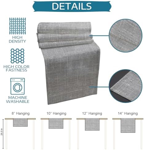 Grey Table Runner with Placemats Set of 6, Cotton Linen Kitchen Dining